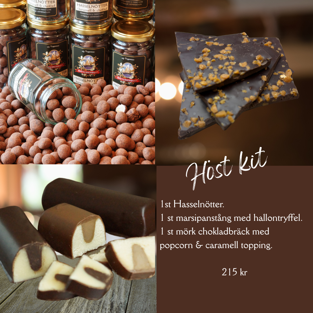 Höstkit - Hasselnötter, chokladbräck och marsipan med hallontryffel