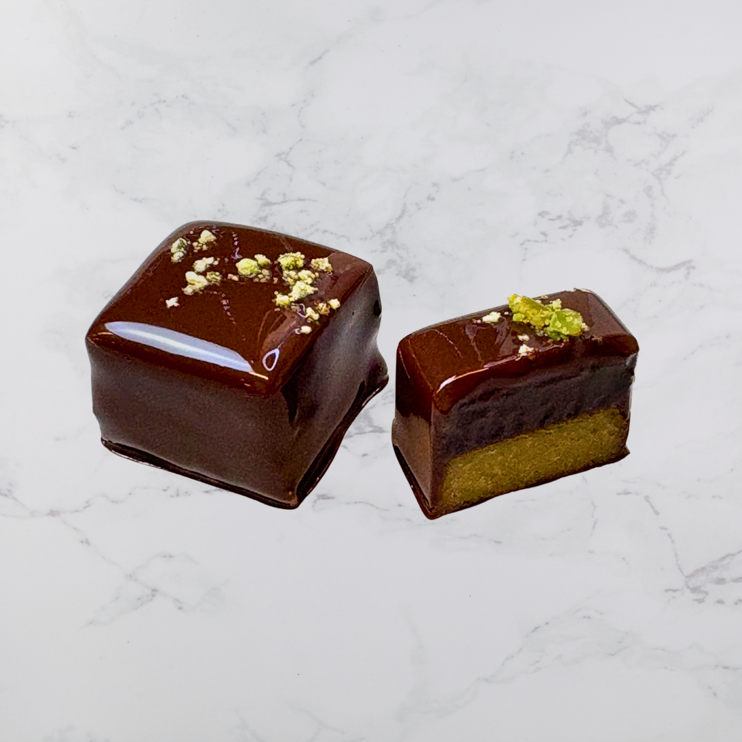 Chokladpralin - Pistagemarsipan-Cognacstryffel