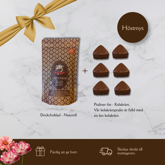 Presentkit - Drickchoklad Naturell + 6 st praliner kolakräm.