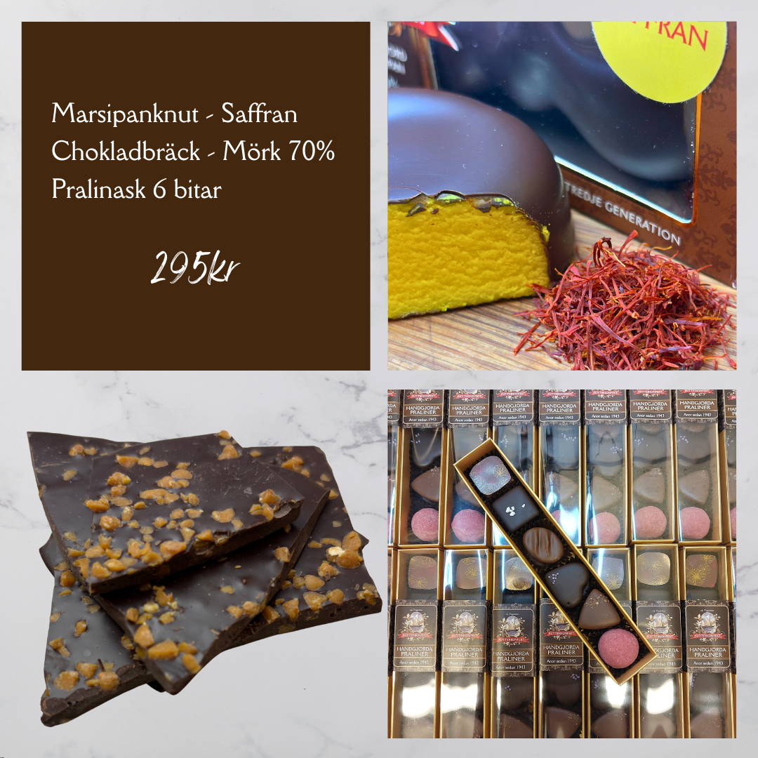Marsipanknut-saffran, chokladbräck & pralinask - Mellan kit