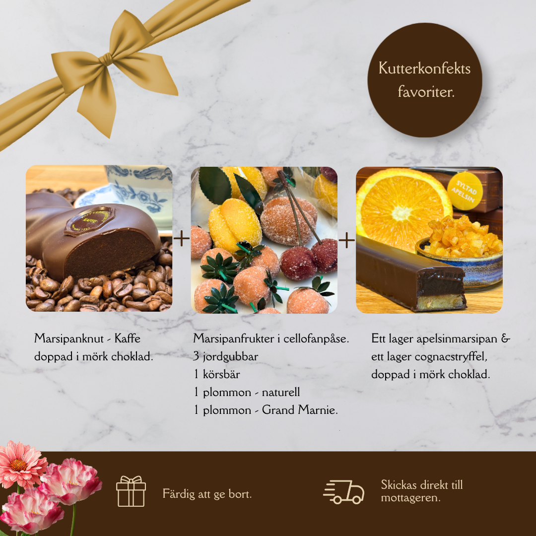 Presentpåse - Mellan. Marsipanknut Kaffe | Fruktpåse | Lång stång apelsin/cognacstryffel