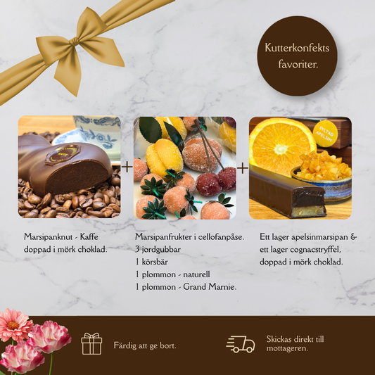 Presentpåse - Mellan. Marsipanknut Kaffe | Fruktpåse | Lång stång apelsin/cognacstryffel
